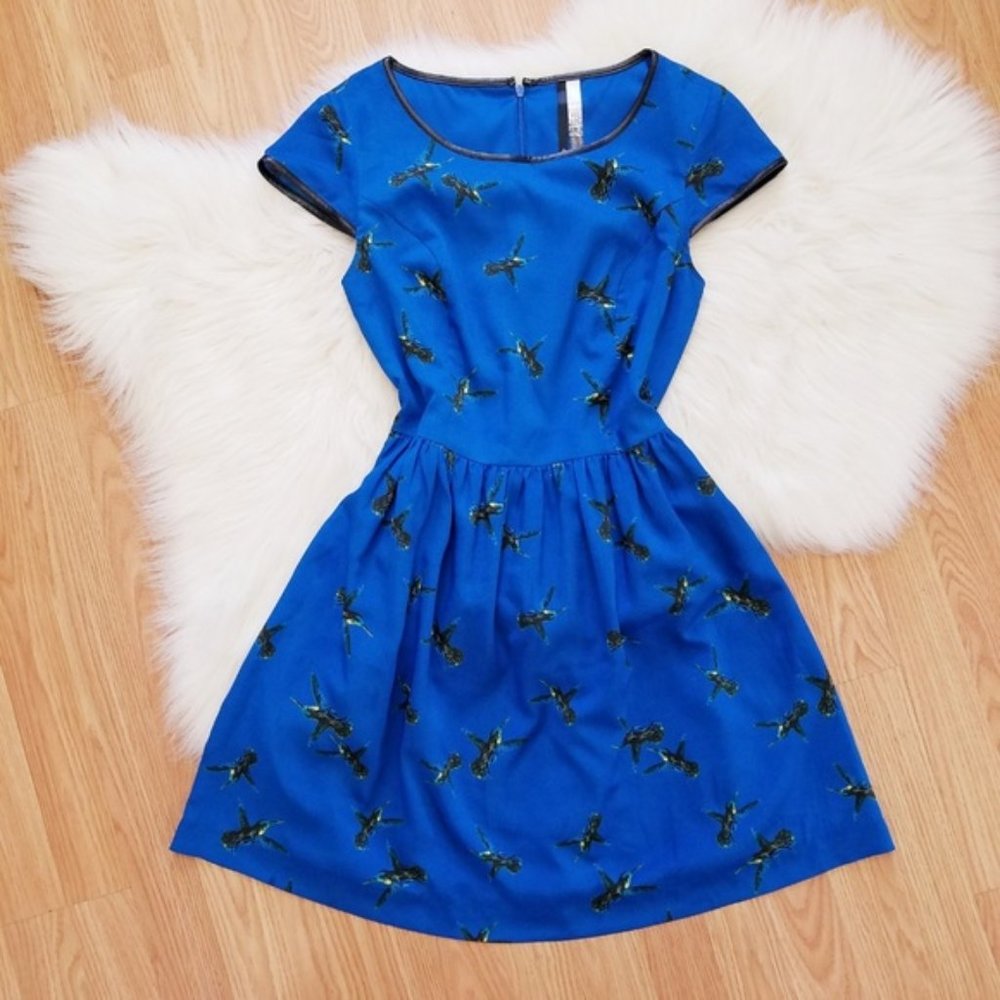 Kensie Blue Hummingbird Fit & Flare Dress